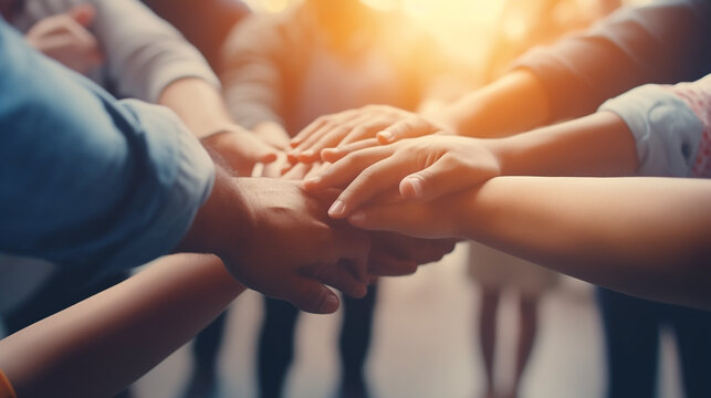 Success in partnerships often hinges on the support and teamwork of each person's hand, binding together friendships within the group to achieve common goals. Concept of business teamwork.