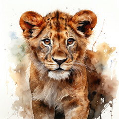 Watercolor African Lion, clipart Illustration, Generative Ai