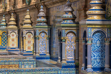 Beautiful ceramic decoration of the Spanish square in Seville, Spain
