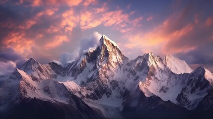 A majestic mountain range with snow - capped peaks and sprawling glaciers - Powered by Adobe