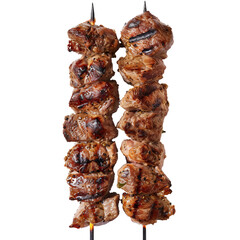 Delicious Grilled Meat Skewers Isolated On White Background 