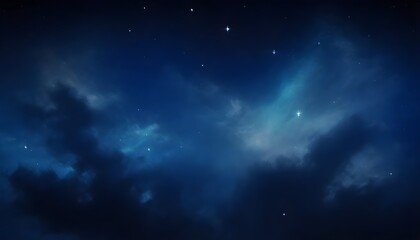 A night sky with twinkling stars and wispy clouds against a deep blue background - obrazy, fototapety, plakaty