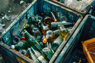 Recycling bin with bottles .