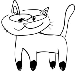 A hand drawn vector doodle art in cartoon style of meme funny cat contour, silhouette, black and white 