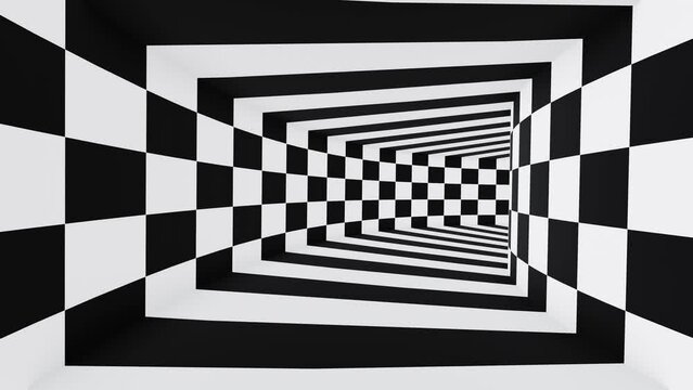 Black and white optical illusion rounded tunnel loop animation