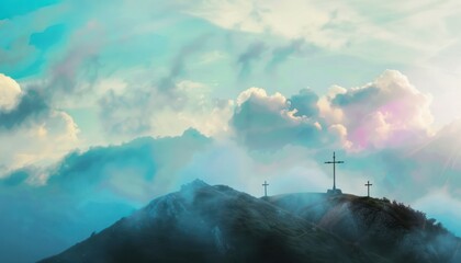 The Christianity themed with a dramatic beautiful of light vibrant background. Beautiful clouds,...