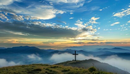 The Christianity themed with a dramatic beautiful of light vibrant background. Beautiful clouds,...