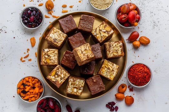 Dry fruit barfi on white background, a traditional Indian treat