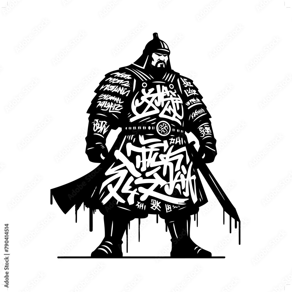 Wall mural genghis khan silhouette, people in graffiti tag, hip hop, street art typography illustration.