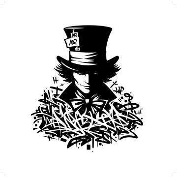 recommend clip art: mad hatter silhouette, people in graffiti tag, hip hop, street art typography illustration.