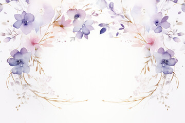 Fototapeta na wymiar Watercolor painting of purple flowers on white background. Copy space