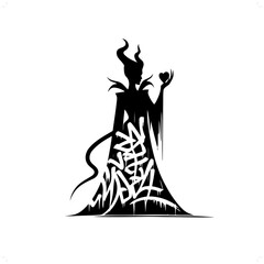  witch queen silhouette, people in graffiti tag, hip hop, street art typography illustration.