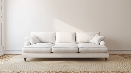 a Spacious Living Room Boasting a Pristine White Sofa Set Upon a Plush Carpet