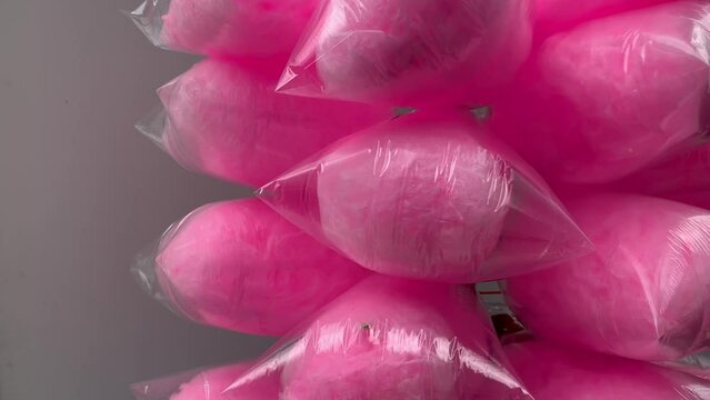 Video of cotton candy packed in bags.