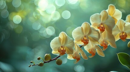 Stunning display of beautiful orchids against a lush and captivating green background