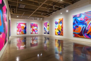 Abstract Pop Art Forms on Display in a Chic Art Gallery