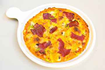 Delicious mixed pizza with rich content. Menu concept of choice and diversity. Pepperoni, Formaggi, Veggie, Karisik pizza