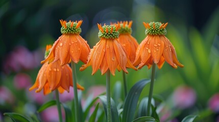 Detailed close up of a vibrant orange crown imperial flower in full bloom for best search results - obrazy, fototapety, plakaty