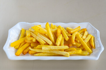 French fries Snack food crispy potato . Fast food or  snacks concept. Patates cips.
