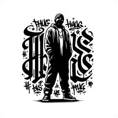 gangster; thug silhouette, people in graffiti tag, hip hop, street art typography illustration.