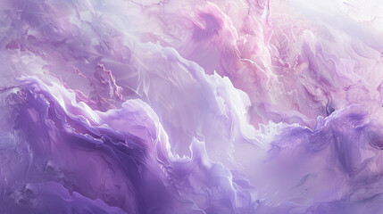 Wisps of ethereal jade and rose quartz delicately intertwining, creating a mesmerizing abstract spectacle against a canvas of soft, velvety lavender.  - obrazy, fototapety, plakaty