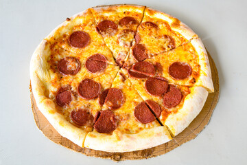 Delicious mixed pizza with rich content. Menu concept of choice and diversity. Pepperoni, Formaggi, Veggie, Karisik pizza