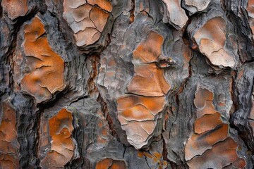 Close up of pine tree bark resembles a beautiful rock painting