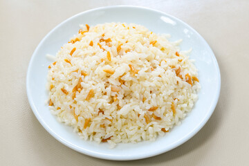 Traditional delicious Turkish food; Turkish style rice pilaf (Turkish name; Arpa sehriyeli. tavuklu, nohutlu, kavurmali, kuru fasulyeli, pirinc pilavi)