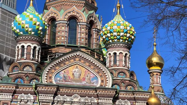 Cathedral of the Savior on Spilled Blood, St. Petersburg, Russia - April 20, 2024. The Church of the Resurrection of Christ, the Church was saved on blood. Monument of architecture and Orthodoxy