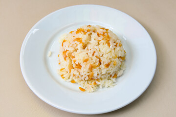 Traditional delicious Turkish food; Turkish style rice pilaf (Turkish name; Arpa sehriyeli. tavuklu, nohutlu, kavurmali, kuru fasulyeli, pirinc pilavi)