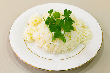 Traditional delicious Turkish food; Turkish style rice pilaf (Turkish name; Arpa sehriyeli. tavuklu, nohutlu, kavurmali, kuru fasulyeli, pirinc pilavi)