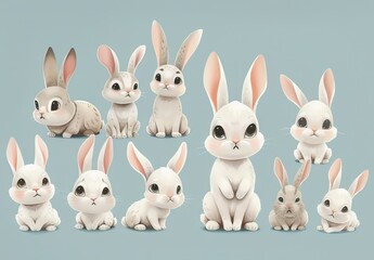 Obraz na płótnie Canvas Cute bunnies: adorable bunny art featuring chubby cheeks, expressive eyes. Easter-themed content