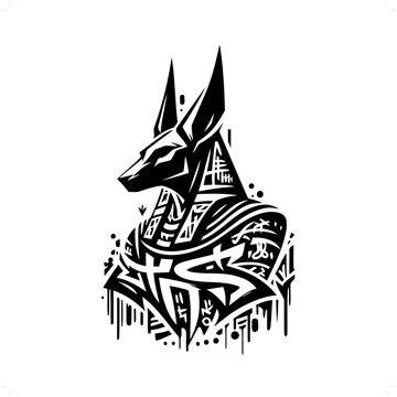 recommend clip art: Anubis silhouette, deity in graffiti tag, hip hop, street art typography illustration.