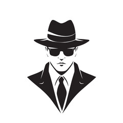 Spy Agent in cartoon, doodle style . Image for t-shirt, web, mobile apps and ui. Isolated 2d vector illustration in logo, icon, sketch style, Eps 10, black and white. AI Generative