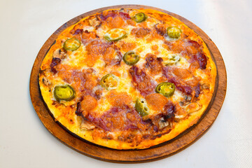 Delicious mixed pizza with rich content. Menu concept of choice and diversity. Pepperoni, Formaggi, Veggie, Karisik pizza