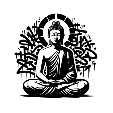 recommend clip art: buddha silhouette, deity in graffiti tag, hip hop, street art typography illustration.