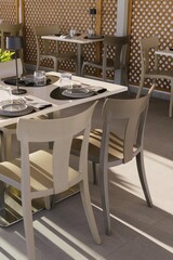 table and chairs in cafe