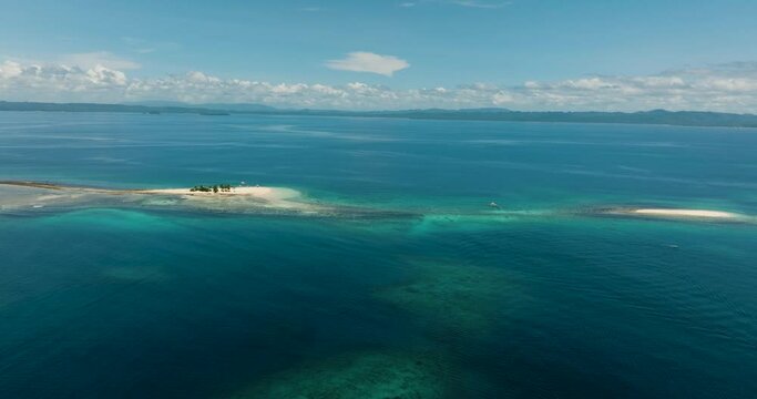 Aerial view of sandy beach and sandbar in Britania Islands. Hagonoy and Naked Island., Philippines.
