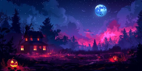 Obraz na płótnie Canvas halloween night background, cartoon illustration