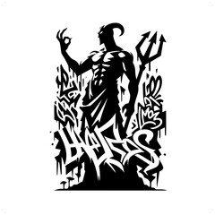 Fototapeta na wymiar hades; deity mythology silhouette, deity in graffiti tag, hip hop, street art typography illustration.