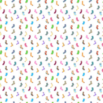 Illustration seamless wallpaper many colorful socks with different pattern. Vector illustration socks in a certain order cartoon wallpaper socks of different shapes lengths colors and patterns