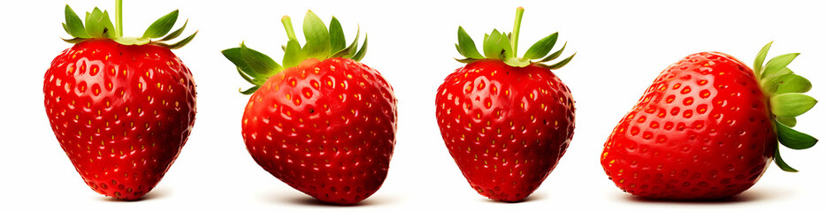 Set of three strawberries isolated on a white background, generative ai