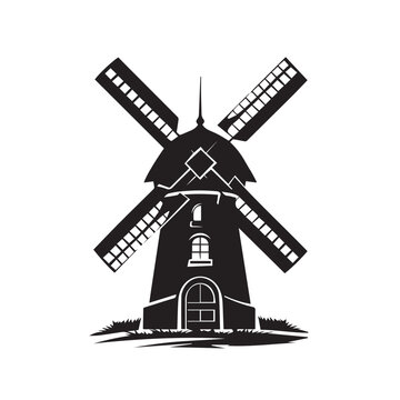 recommend clip art: Windmill in cartoon, doodle style . Image for t-shirt, web, mobile apps and ui. Isolated 2d vector illustration in logo, icon, sketch style, Eps 10, black and white. AI Generative