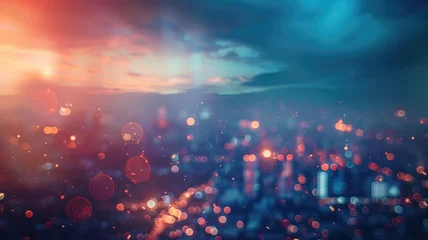 Foto op Canvas Blurred cityscape at dusk with glowing lights and bokeh effect © Artyom