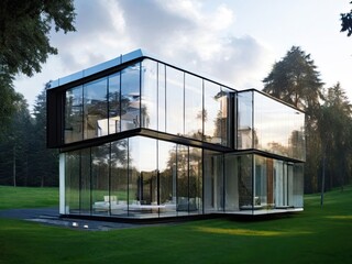 Fototapeta na wymiar Glass house, architecture of the future.