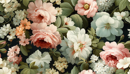 Obraz na płótnie Canvas Seamless pattern tile background flowers and floral leaves plants