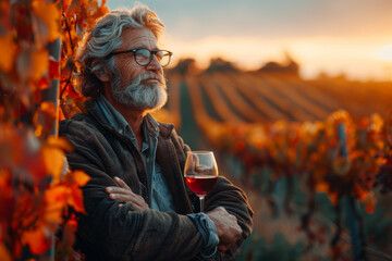 Obraz premium A wine enthusiast sampling fine vintages at a vineyard tour, indulging in the flavors of the weekend. Concept of luxury and refinement. Generative Ai.