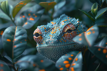 A creature with the ability to camouflage itself seamlessly among the foliage, rendering it nearly invisible to the naked eye. Concept of adaptive camouflage. Generative Ai.