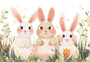Obraz premium Cute bunnies: adorable bunny art featuring chubby cheeks, expressive eyes. Easter-themed content