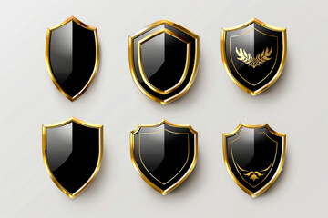 golden black shield badge collection vector icon, white background, black colour icon